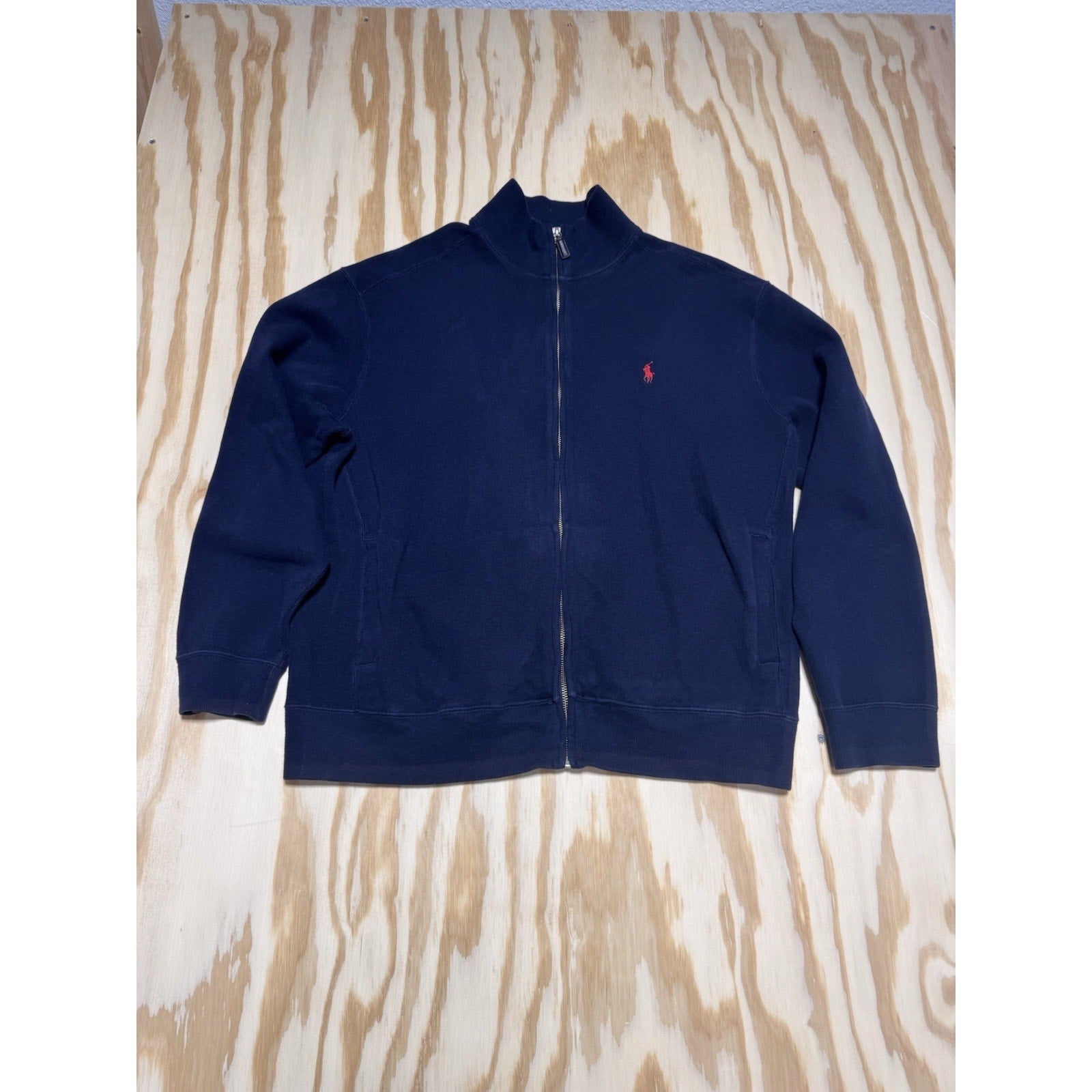 Polo Ralph Lauren Men’s Large Full Zip Sweatshirt Jacket Navy Blue Pony Logo