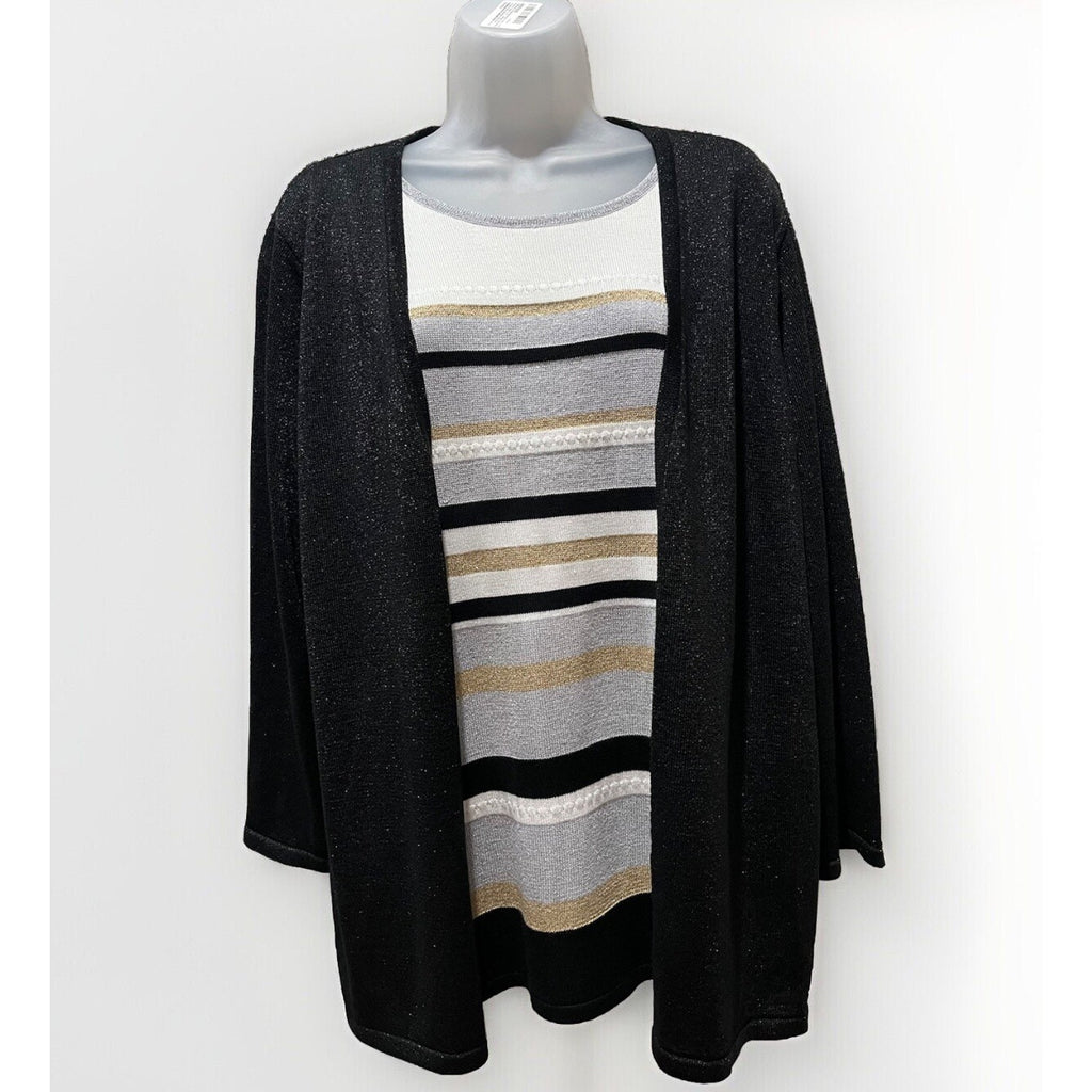 Womens Alfred Dunner Layered Sweater Pullover Size XL Shirt Cardigan Sparkly NWT