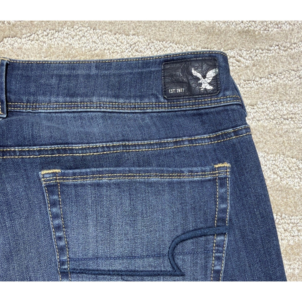 American Eagle Women's Kick Boot Super Stretch Jeans Dark Wash Size 12 S Flare
