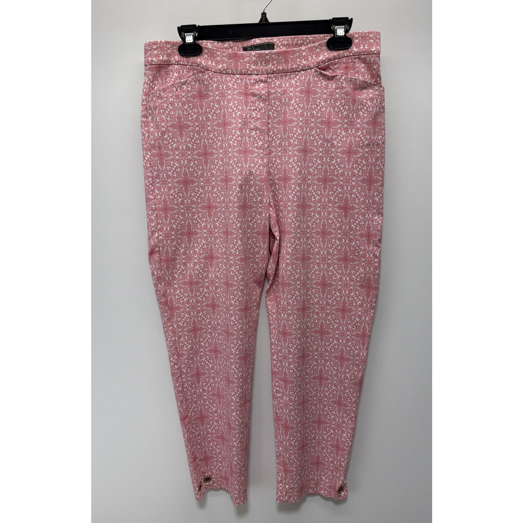 89th & Madison Women's Cropped Stretch Pull On Pant Pink Crosshatch Sz M