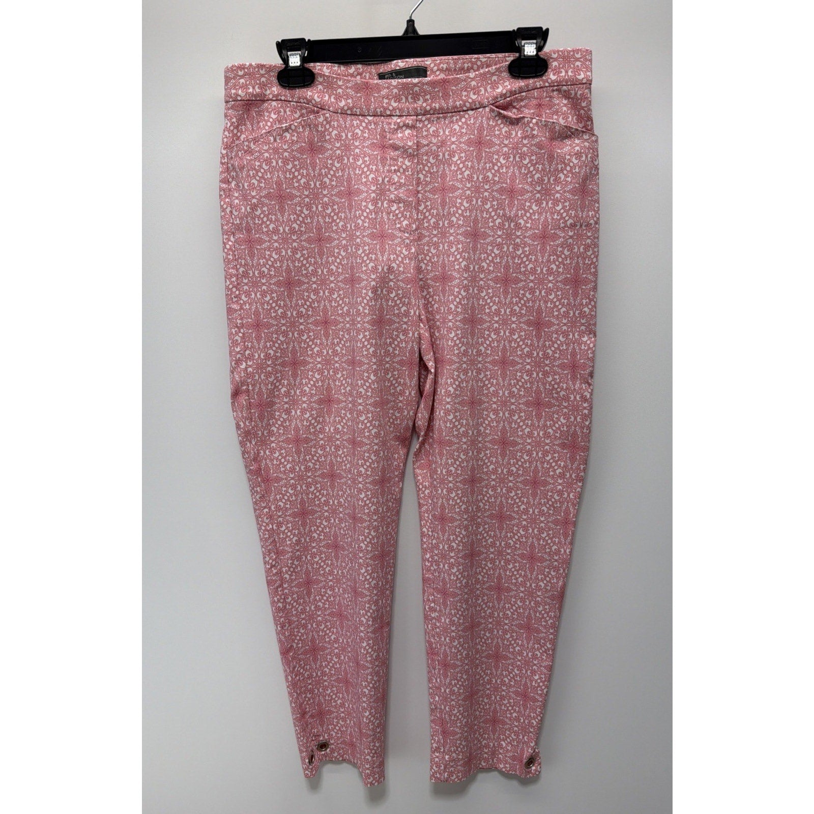 89th & Madison Women's Cropped Stretch Pull On Pant Pink Crosshatch Sz M