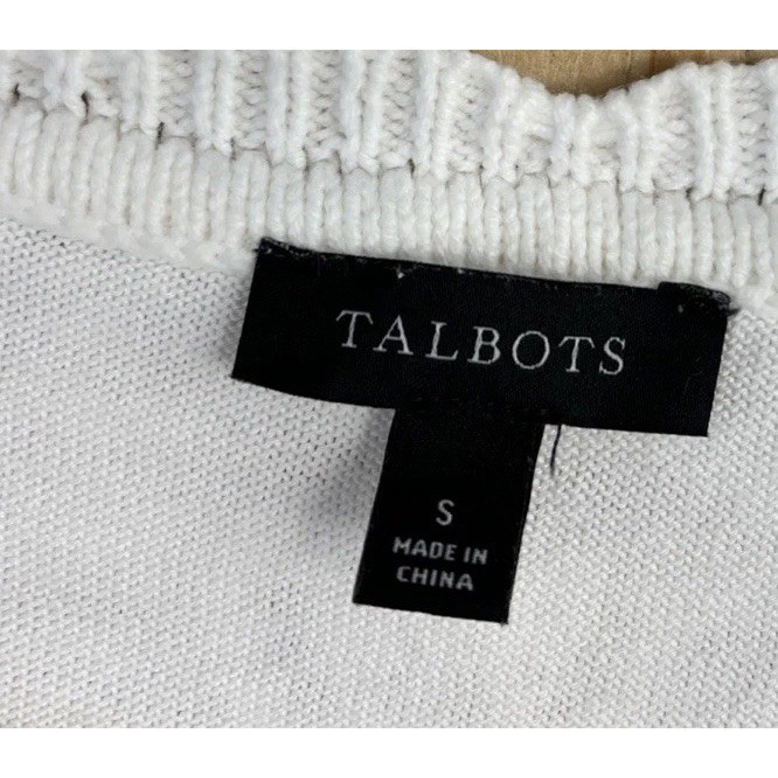 Talbots Pointelle Stitch Short Sleeve Lined Top Size Small White