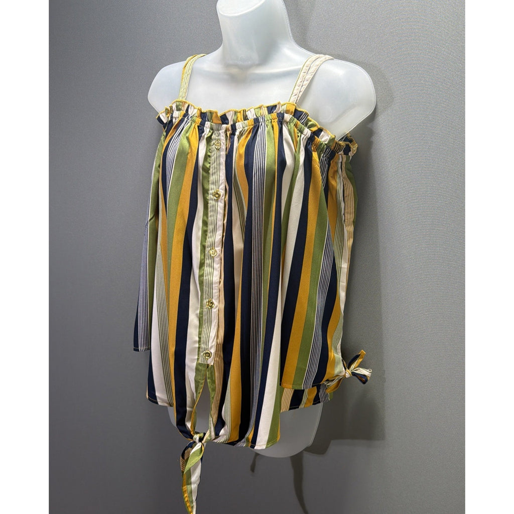 Mileage Women’s 2X Multi Striped Woven Cold Shoulder Button-Up Blouse NWT