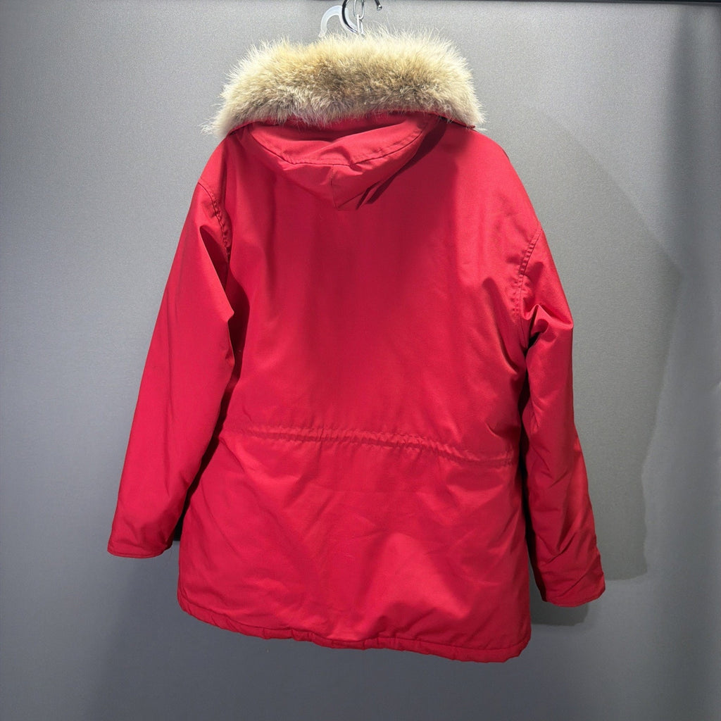 Vintage Woolrich Jacket Womens L Red Wool Lined Parka Coyote Fur Hood Made USA