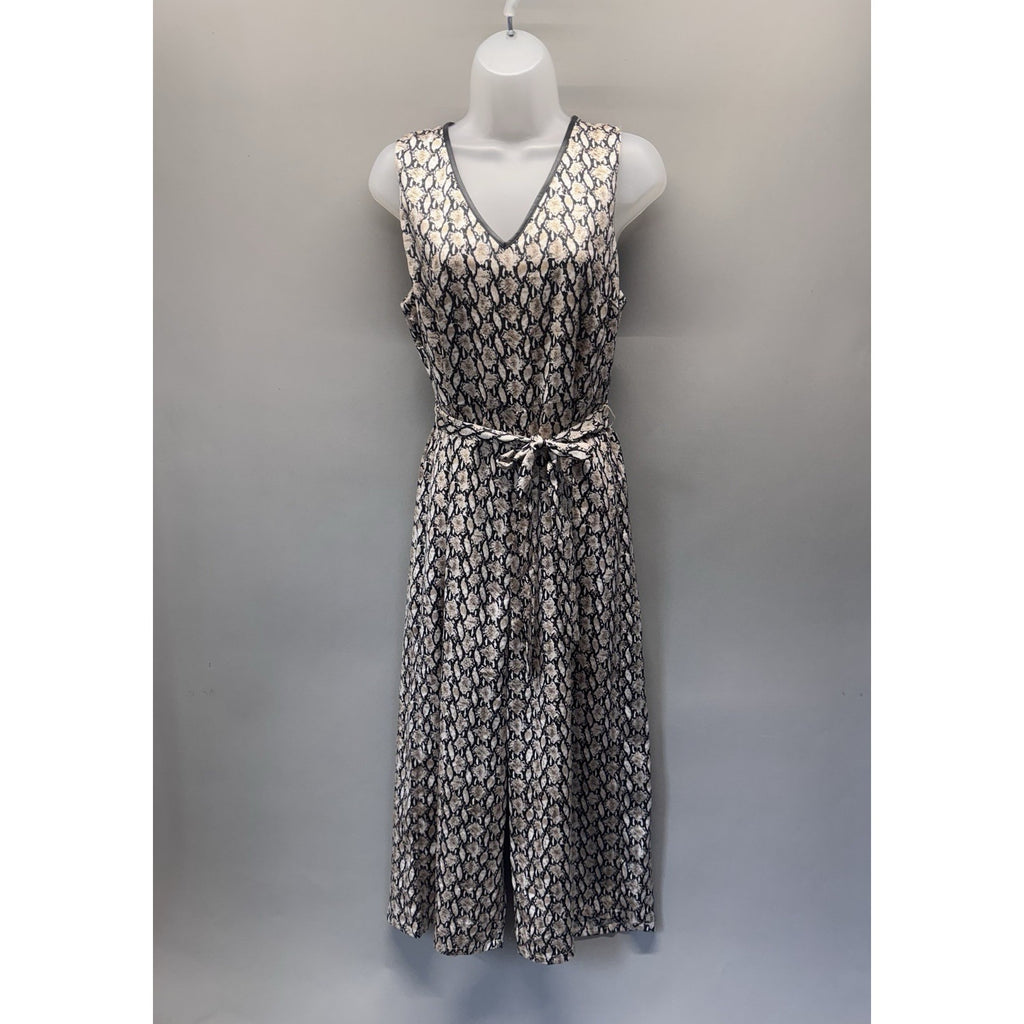 THML Tan and Black Snake Print Sleeveless Tie Waist Jumpsuit Size Small