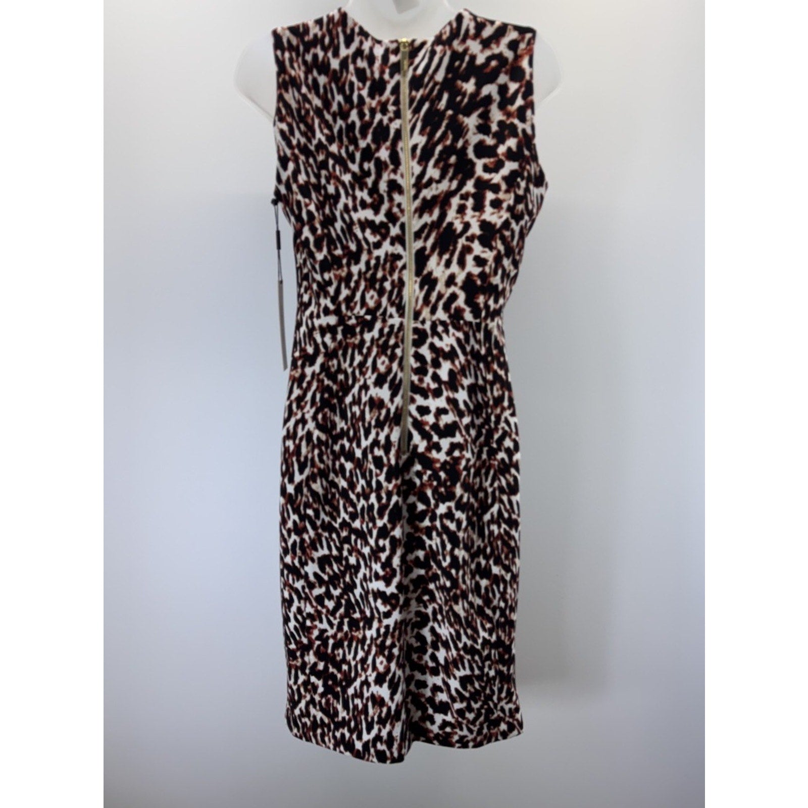 Calvin Klein Sleeveless Crew Neck Animal Print Scuba Sheath Dress Size 8