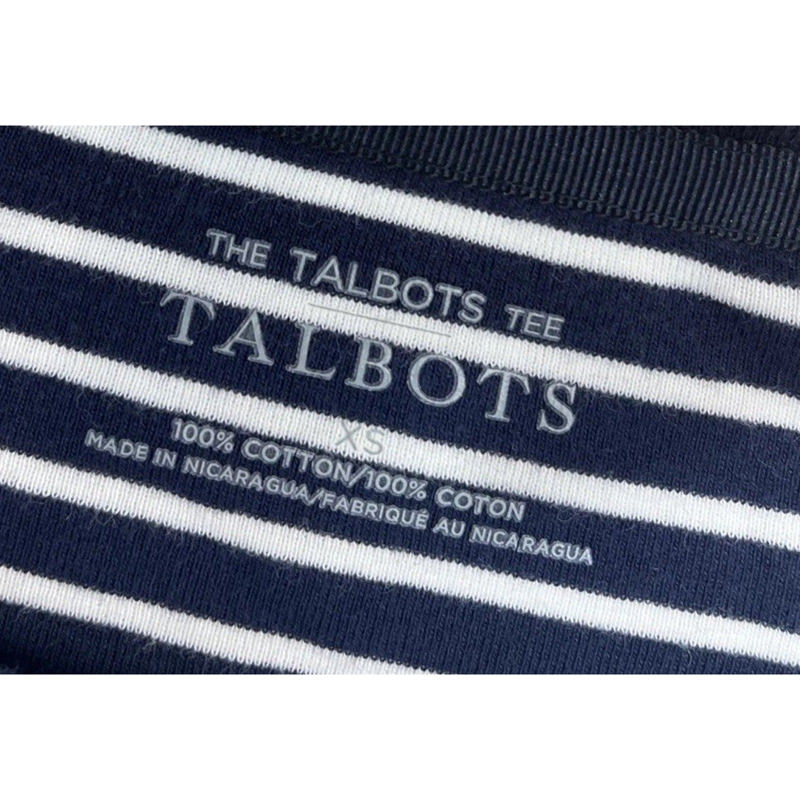 Talbots Women's XS Knit Top Striped Navy Blue White Stretch Long Sleeve