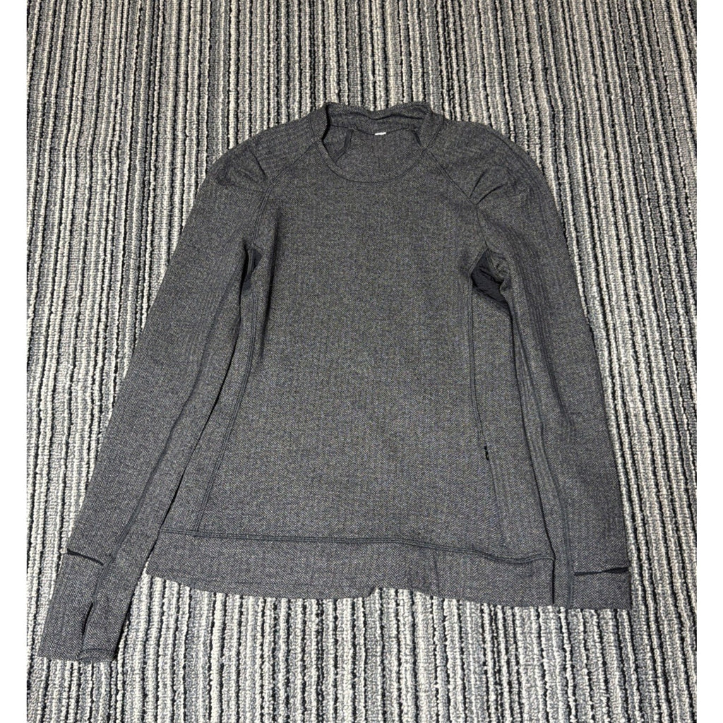 Lululemon Think Fast Long Sleeve Top Womens 8 Gray Herringbone Rulu Thumbholes