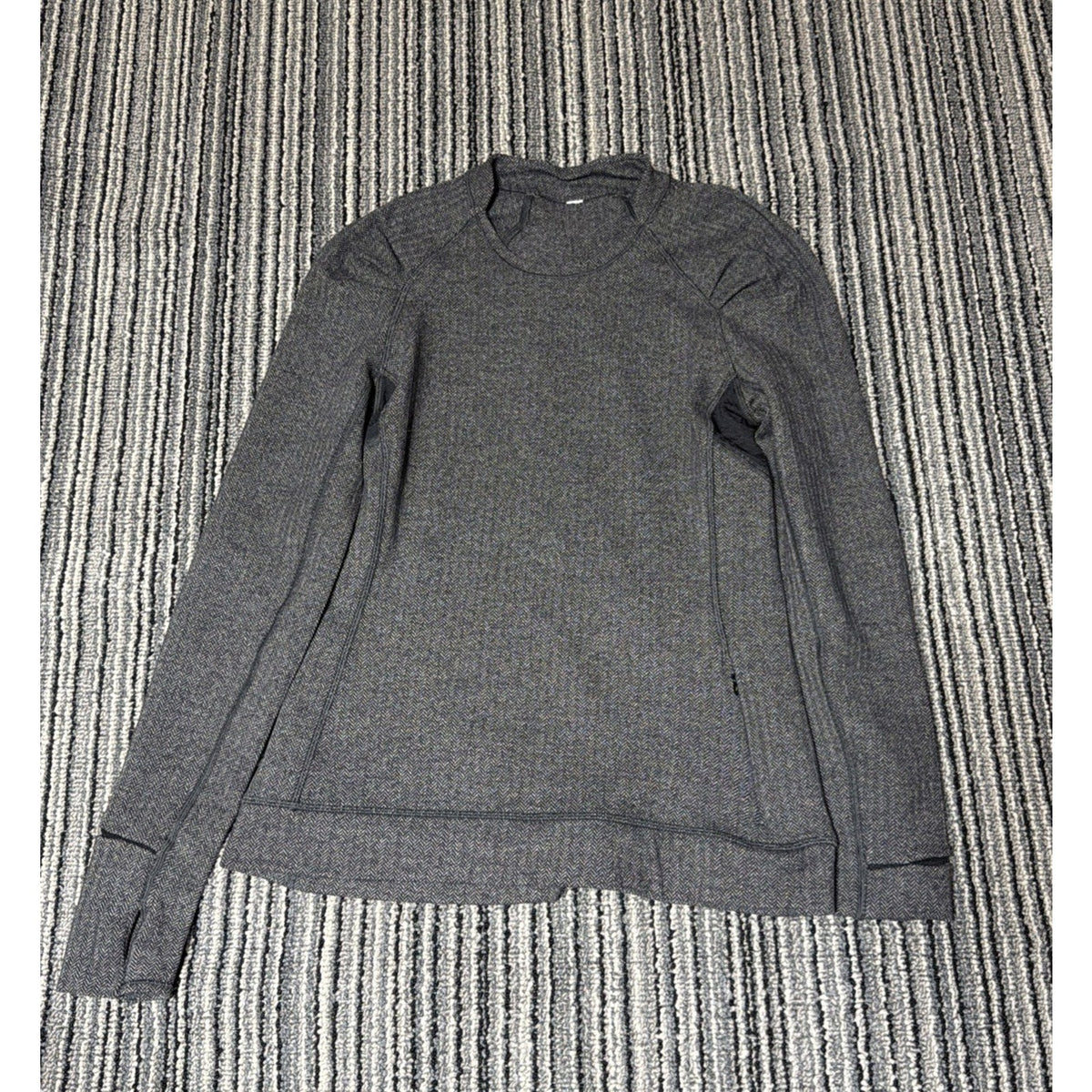 Lululemon Think Fast Long Sleeve Top Womens 8 Gray Herringbone Rulu Thumbholes