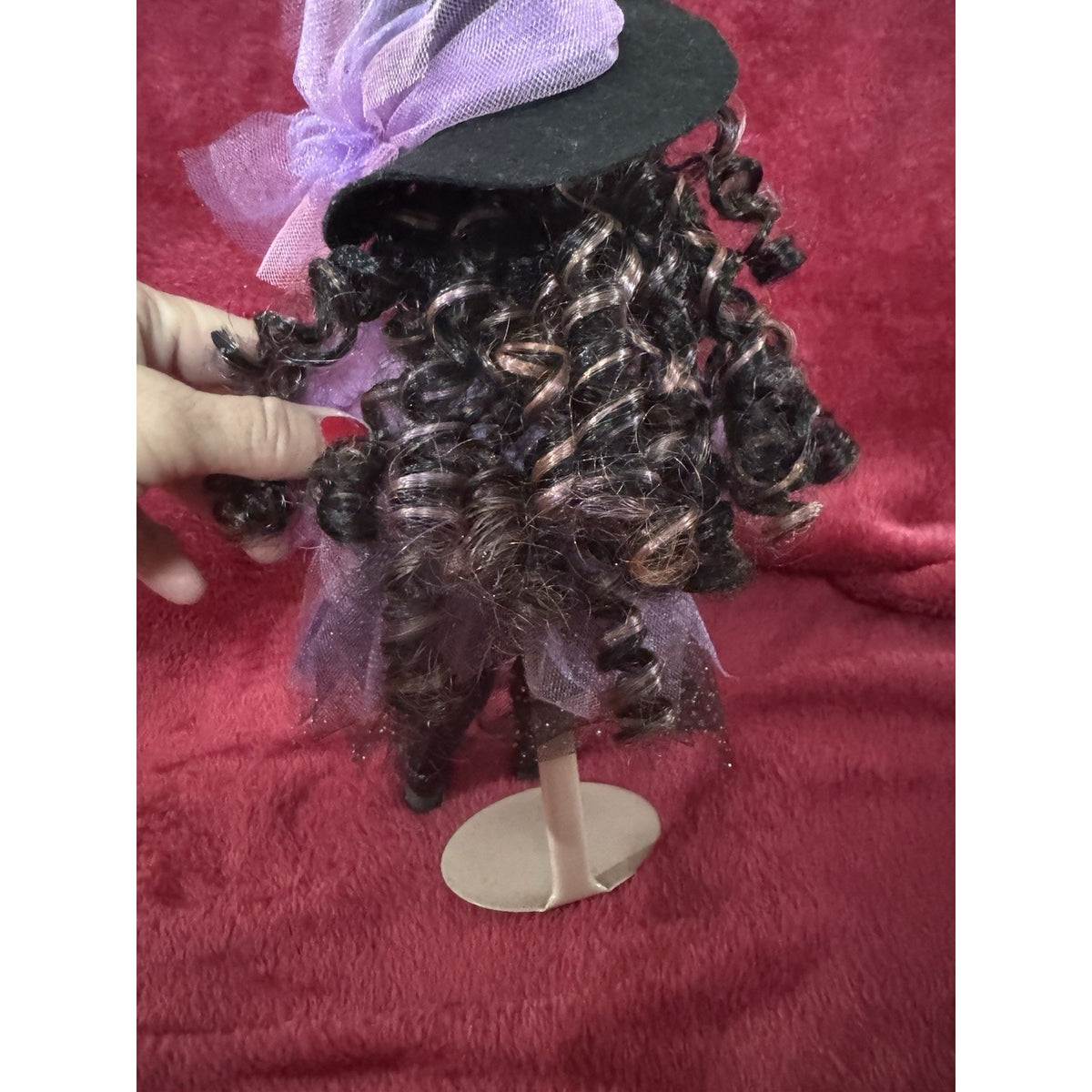 2007 Artist Signed 11” Witch Doll Purple Black Dress Curly Hair Halloween