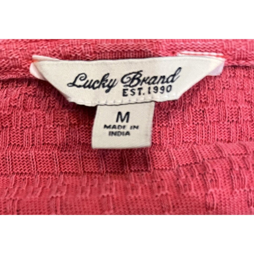 Lucky Brand Sweater Women M Lightweight Knit Pullover Slanted Long Sleeve Coral