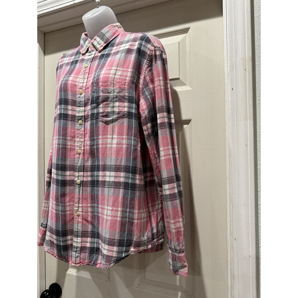 American Eagle Seriously Soft Pink Check Button Down Flannel Size Medium