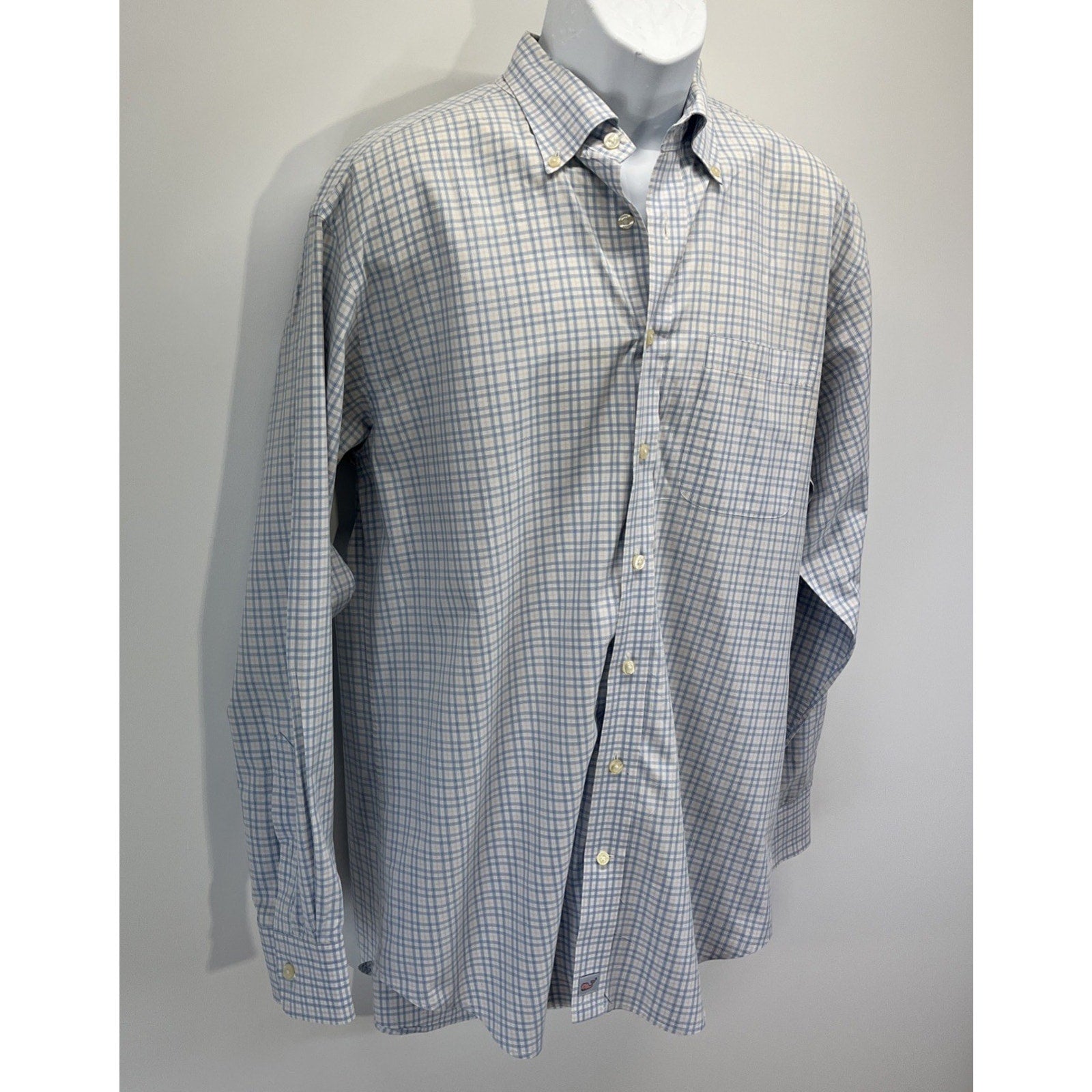 Vineyard Vines Classic Fit Murray Shirt Mens Large Blue White Check Long Sleeve