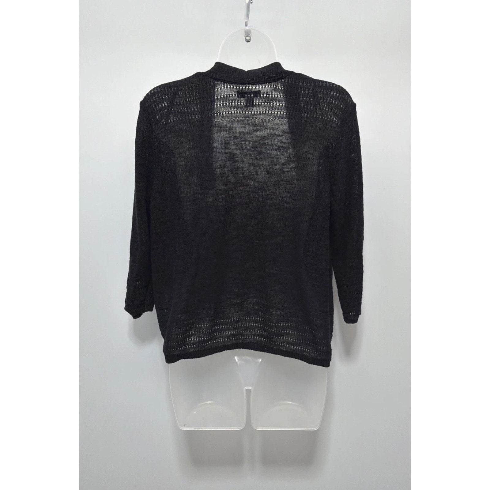 Croft Barrow Womens Open Cardigan Sweater Black Knit 3/4 Sleeve Ribbed Size M