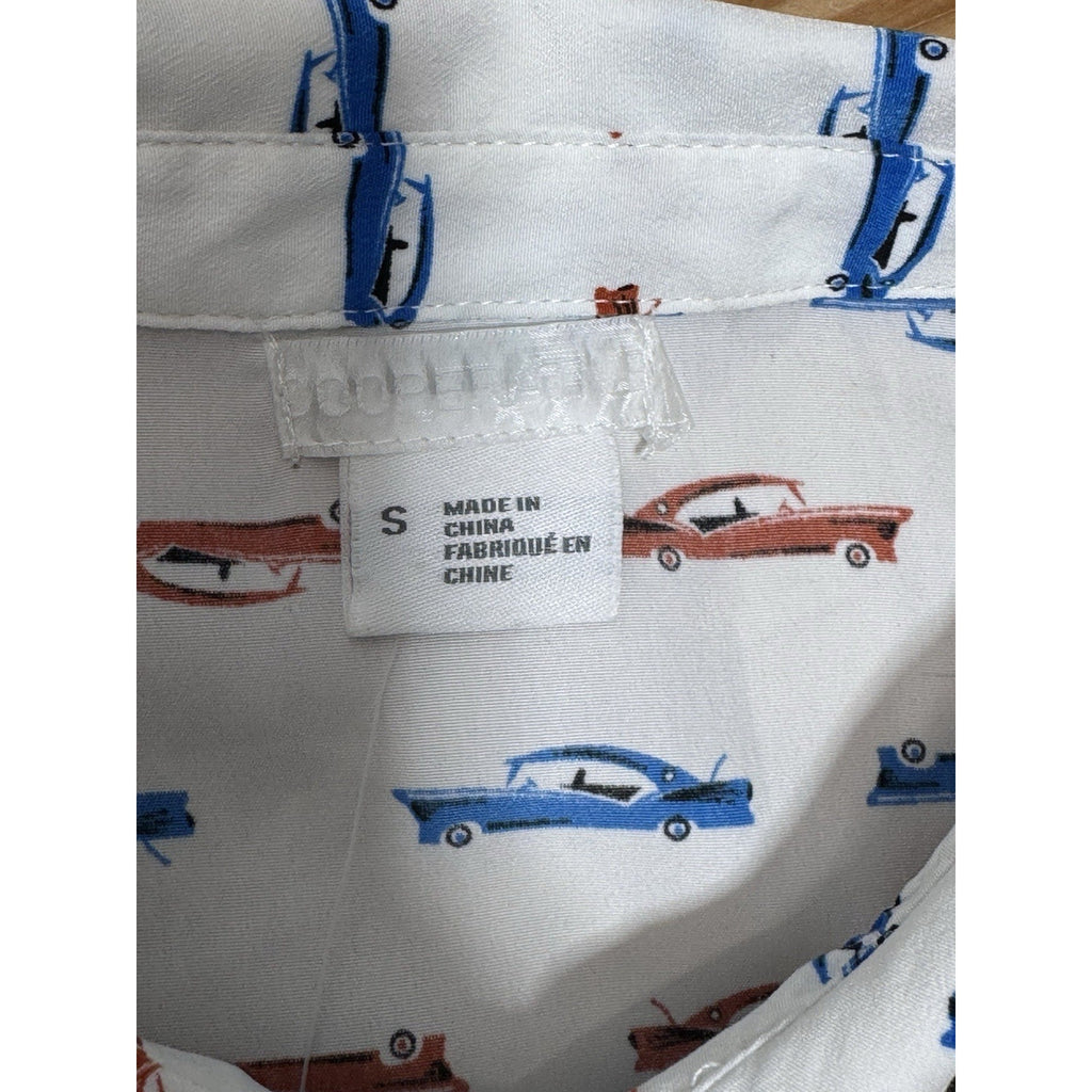 Cooperative Car Print Shirt Dress Multi Color Pop Art With Bow Tie NWT Size S