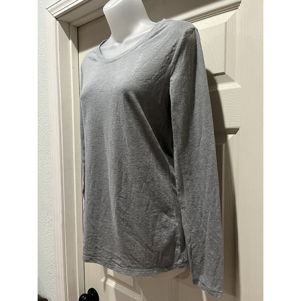 NOBO No Boundaries Women's Sz L Gray Ribbed Knit Long Sleeve Fitted T Shirt