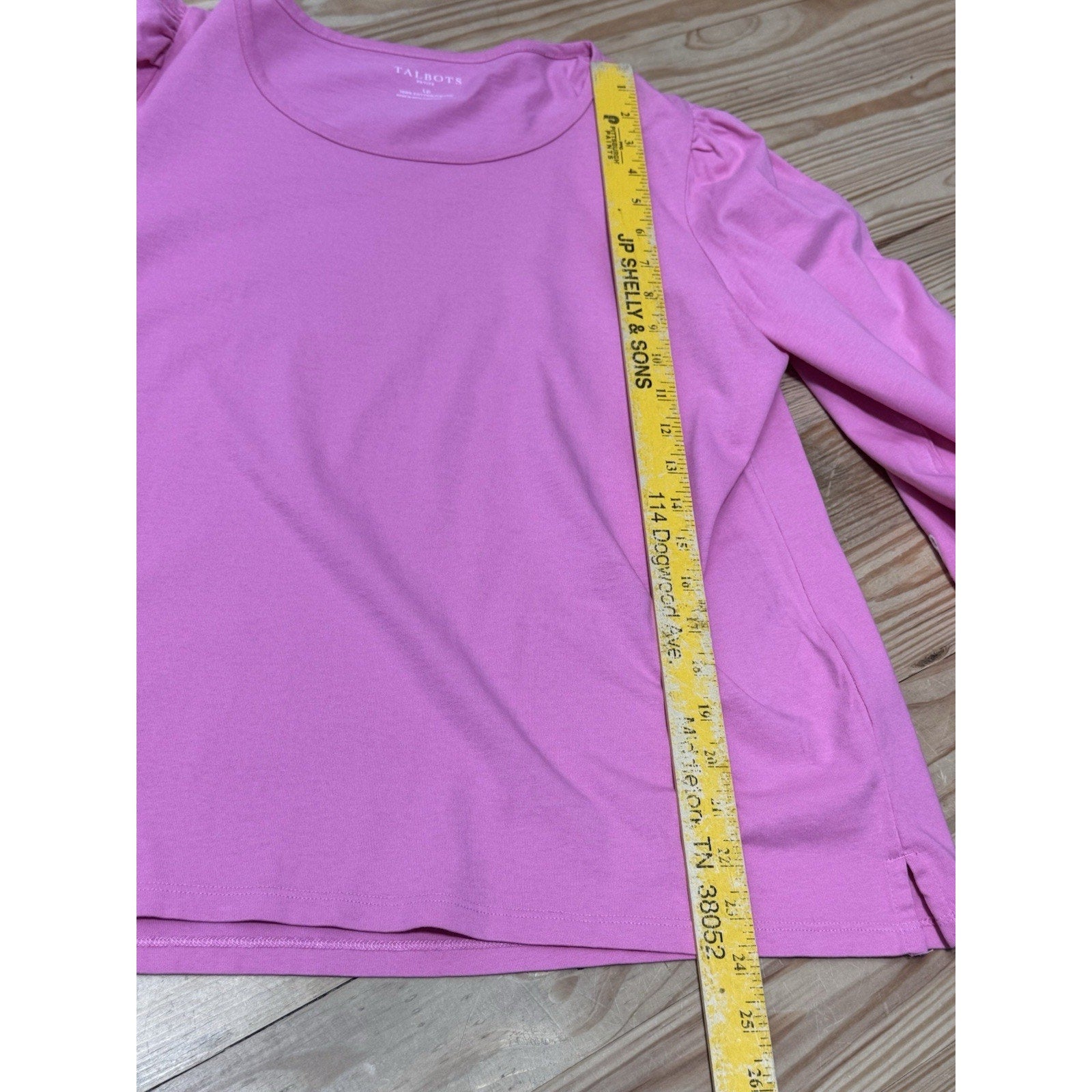 Talbots Cotton Puff Sleeve Pink Long-sleeved Blouse White Lace Cutout Size XLP