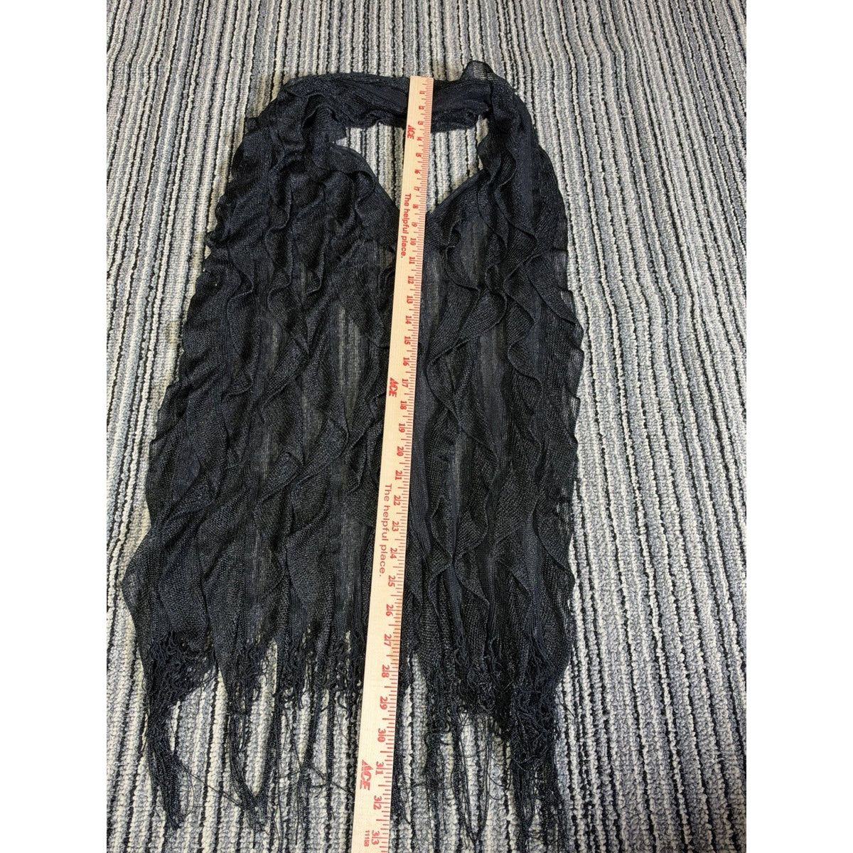 Black Ruffle Scarf Sheer Mesh Fringe Womens Boho Goth Lightweight Wrap