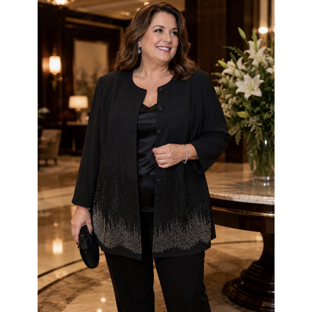 John Meyer of Norwich 24W Black Beaded Evening Jacket Plus Size Formal Party