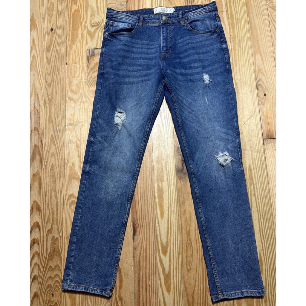 Akademiks Jeanius Men's Jeans Distressed Straight Leg Denim Sizes 34x32 Stretch