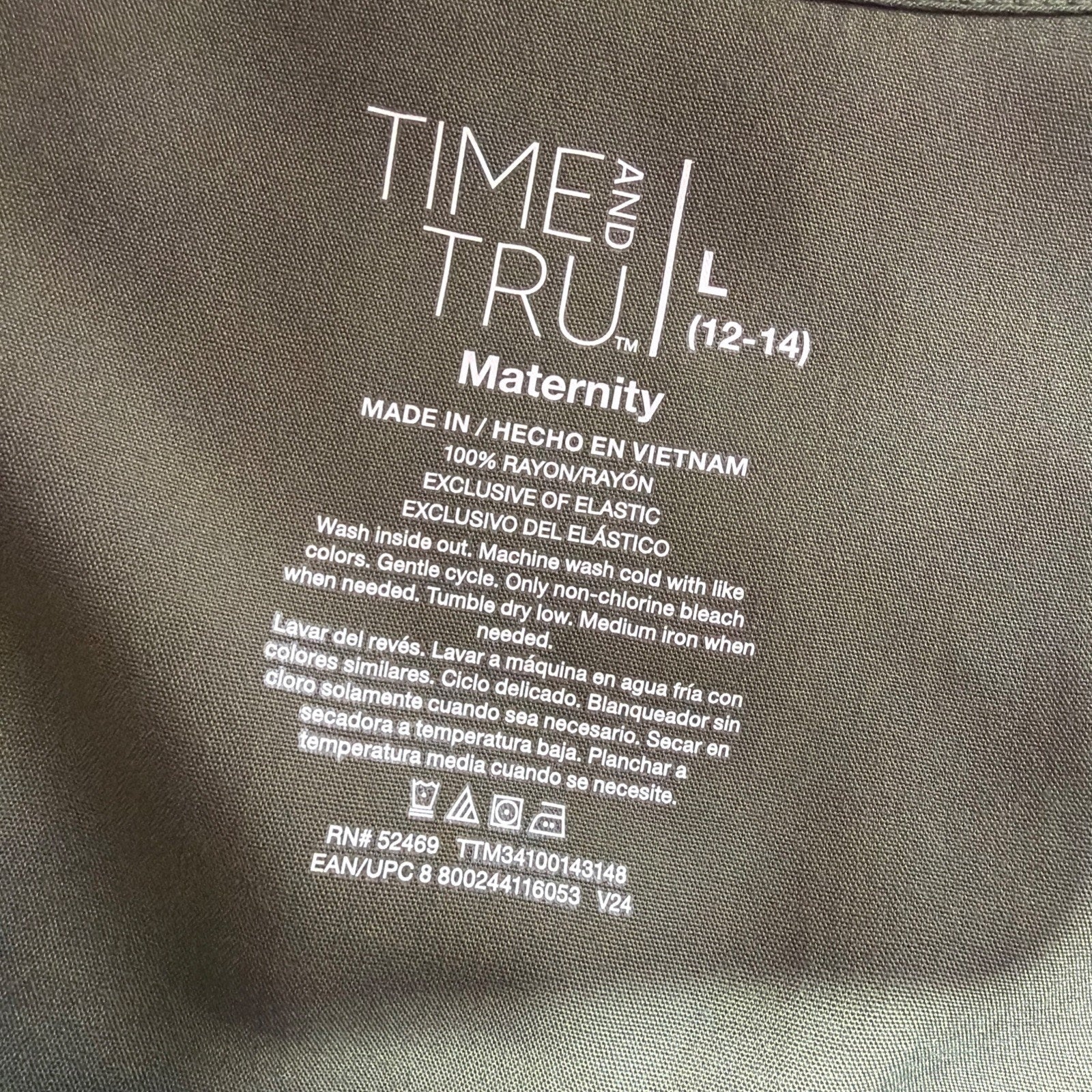 TIME AND TRU MATERNITY Sea Turtle Green Long Sleeve Square Neck Blouse L NWT