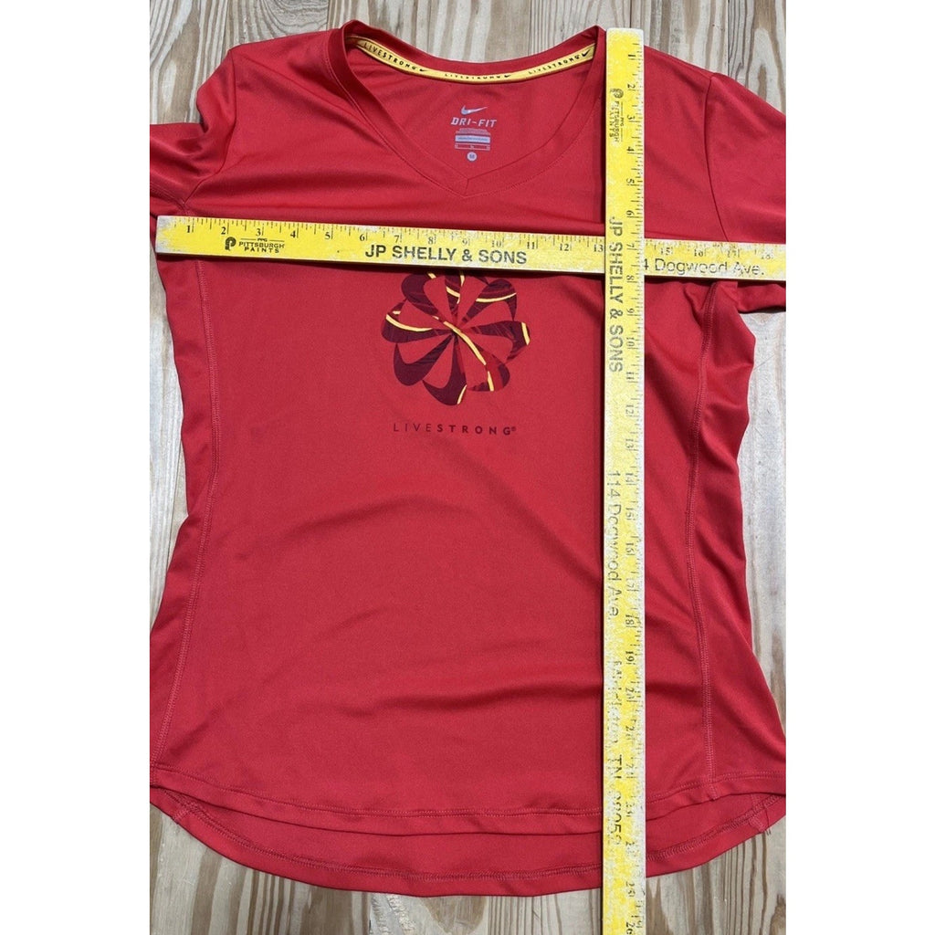 NIKE WOMENS RED LONG SLEEVE LIVESTRONG DRI FIT LONG SLEEVE WORKOUT TOP SZ M