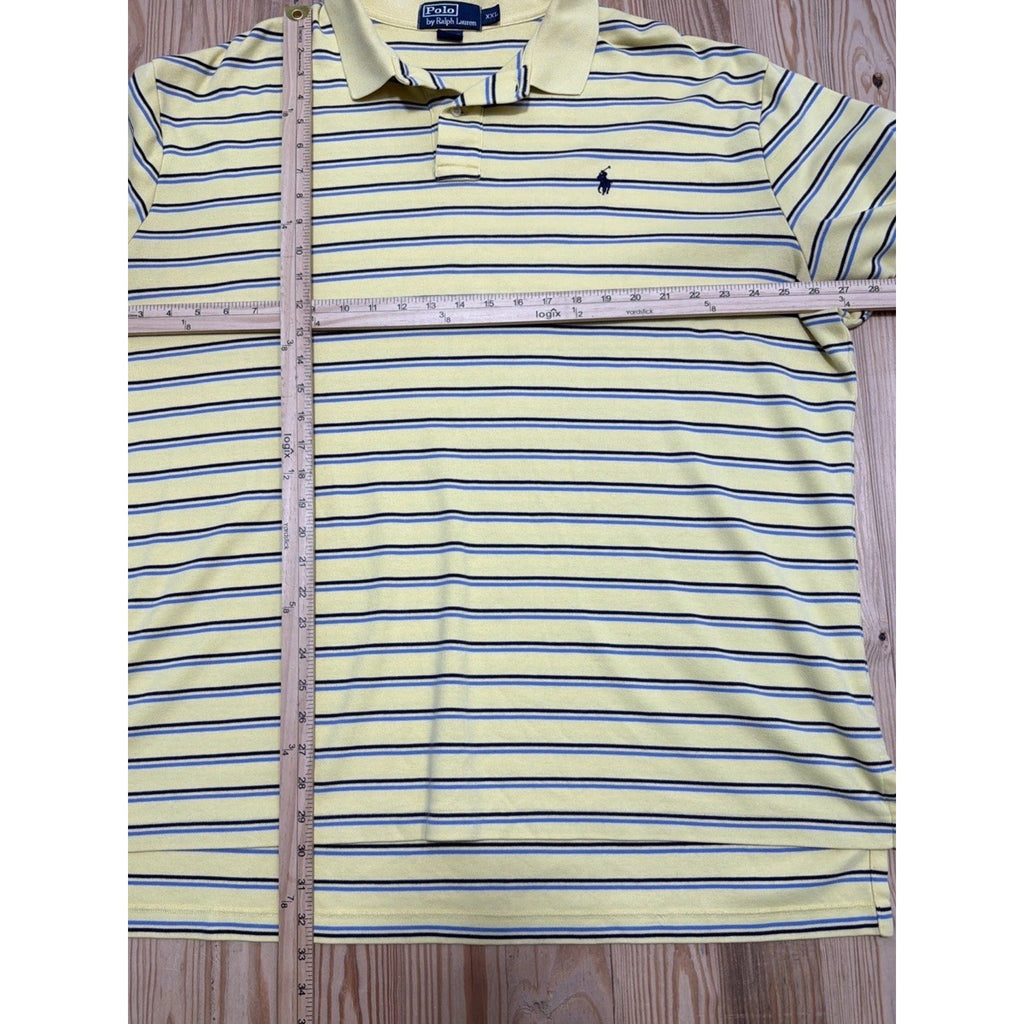 EUC! Men's Polo by Ralph Lauren Yellow Blue Striped Short Sleeve Shirt sz XXL