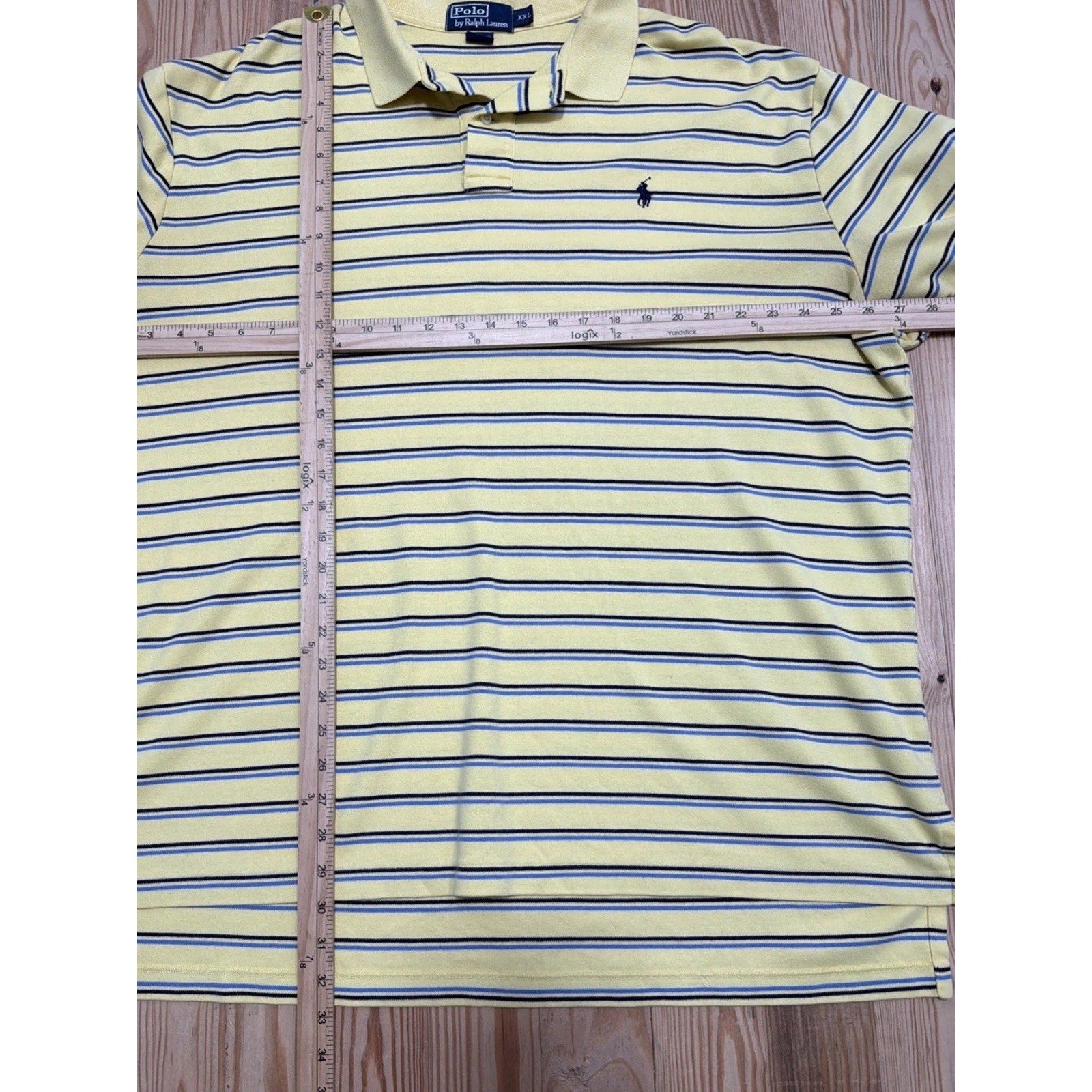 EUC! Men's Polo by Ralph Lauren Yellow Blue Striped Short Sleeve Shirt sz XXL