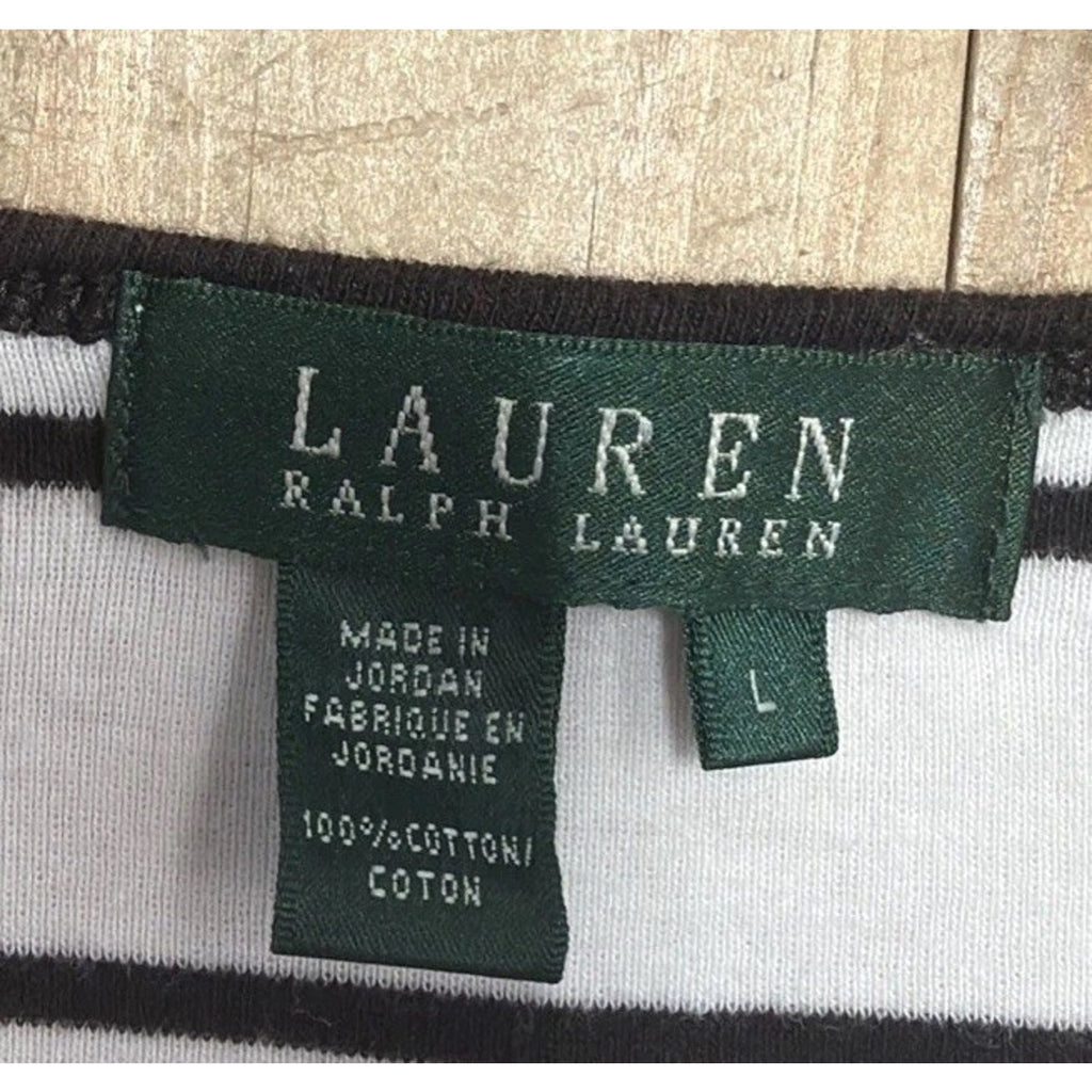 Lauren Ralph Lauren Womens Size L White Black Striped Cotton Blouse