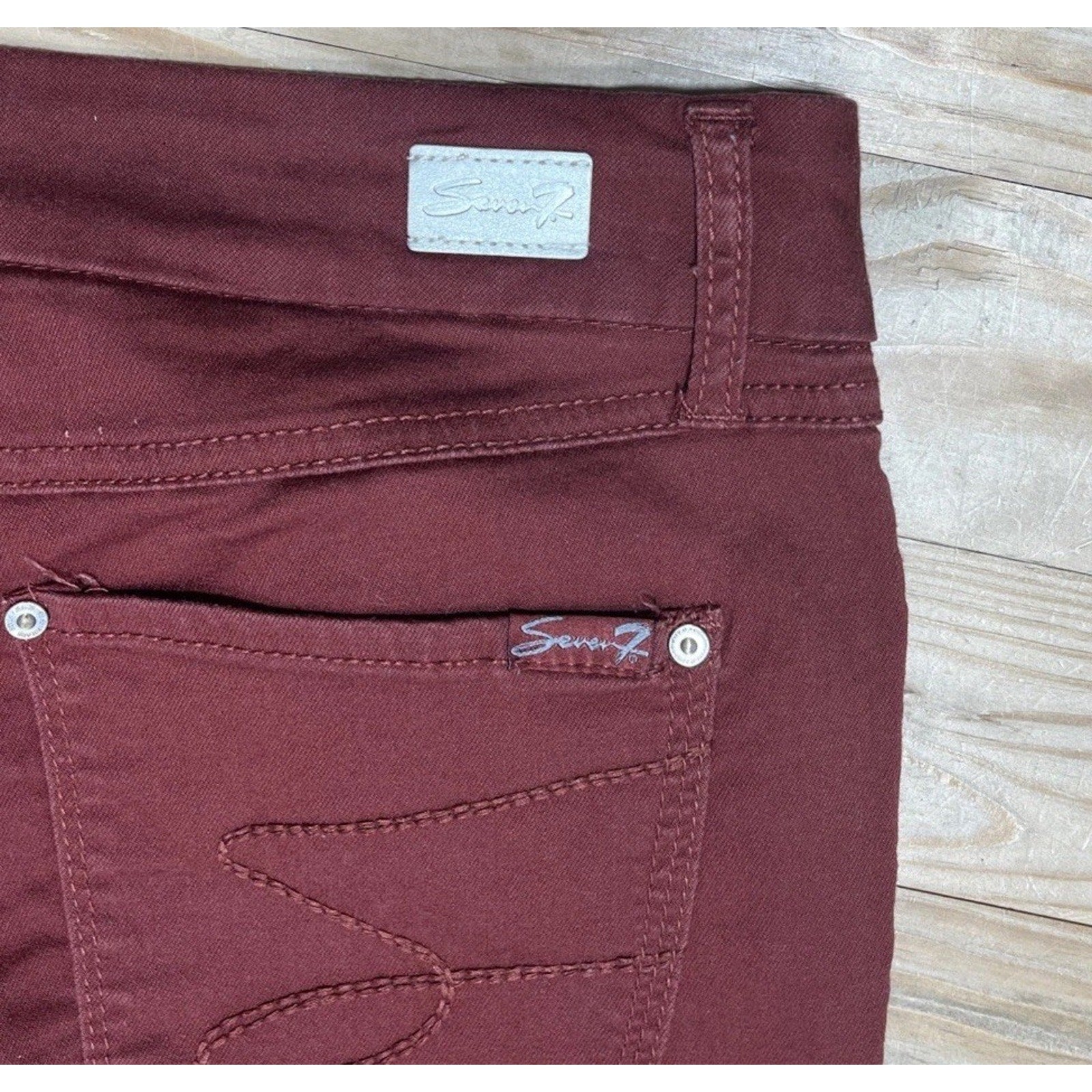 Seven 7 Womens Tummy Less High Rise Skinny Jeans Stretch Burgundy Size 6