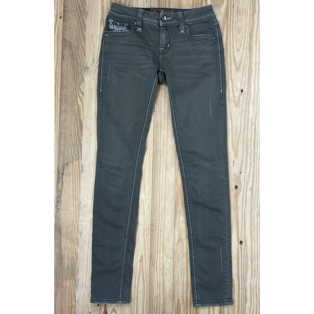 Rock Revival Betty Skinny Jeans Rhinestones Sequin Embellished Gray Sz 25