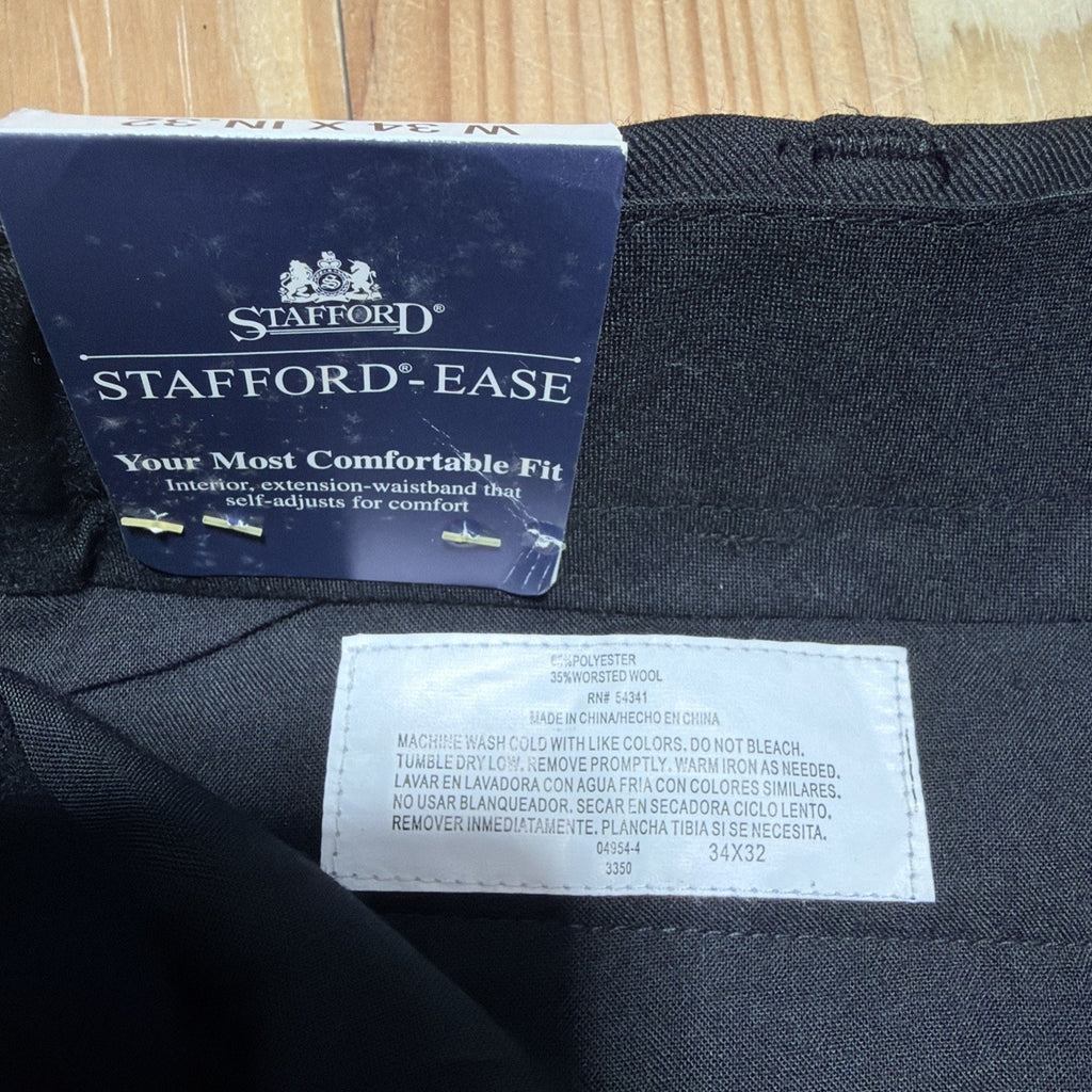 Stafford Ease Comfort Waistband Dress Pants Wool Blend Pleated Size 34x32 NWT