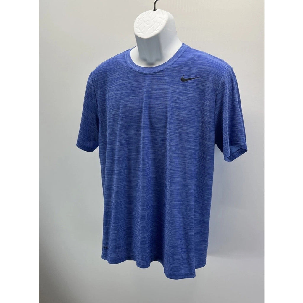 NIKE Men's Gray Logo Dri-FIT Short Sleeve T-Shirt L Blue Heathered