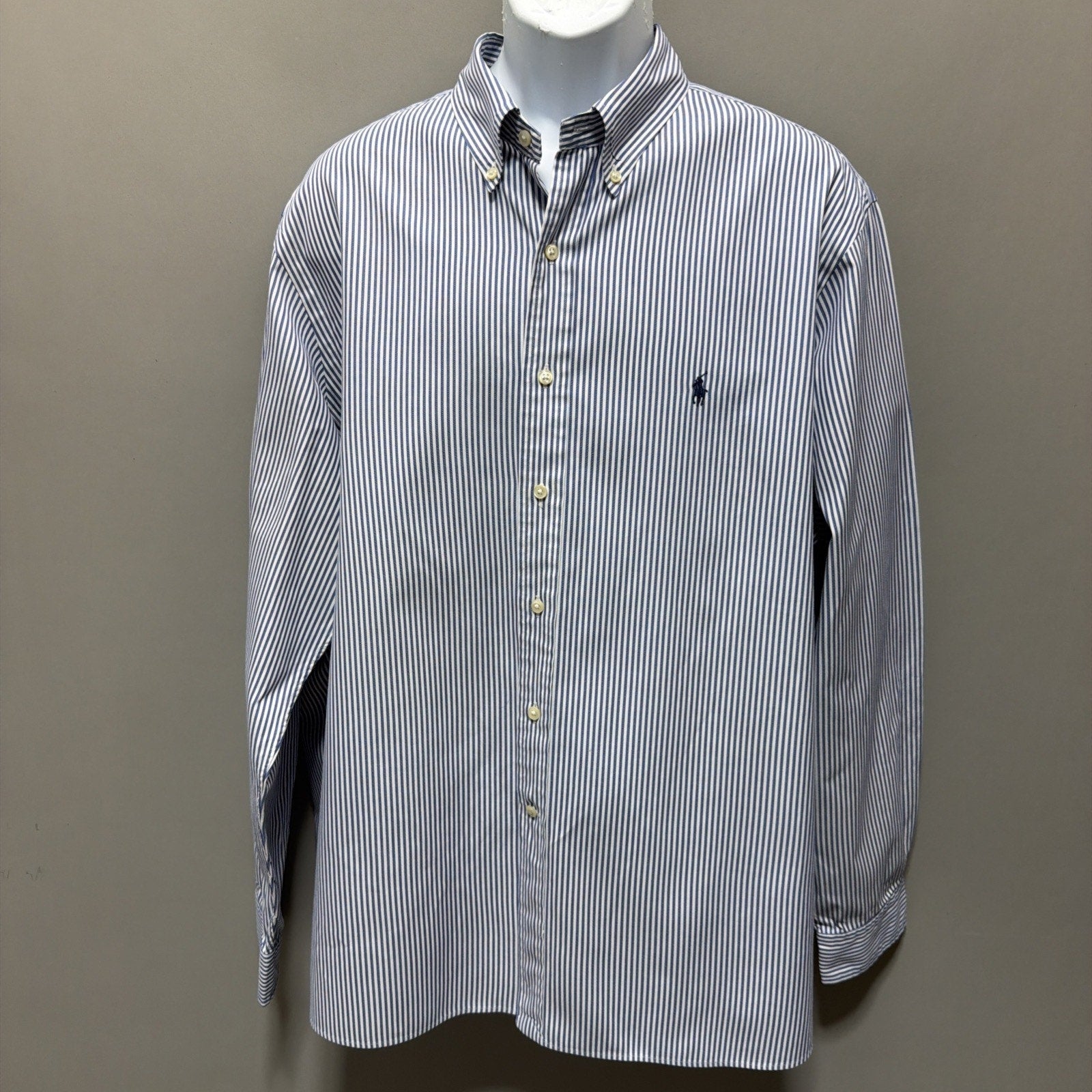 Ralph Lauren Mens Size 2XL 18 / 46 Striped Oxford Shirt Blue 100% Cotton