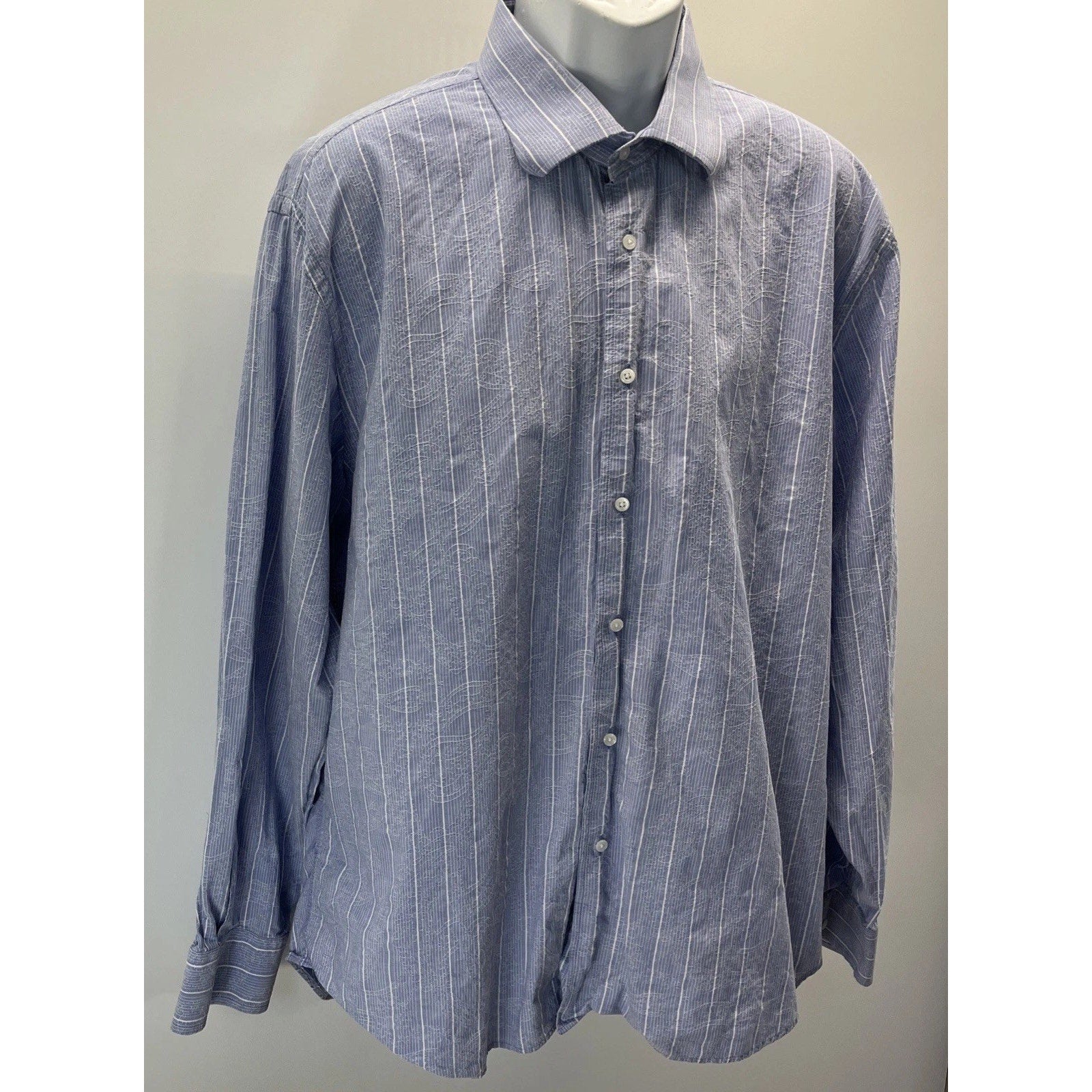 Size XXL BLUE Men’s Long Sleeve, Button Down, Blue, Striped, Paisley Shirt