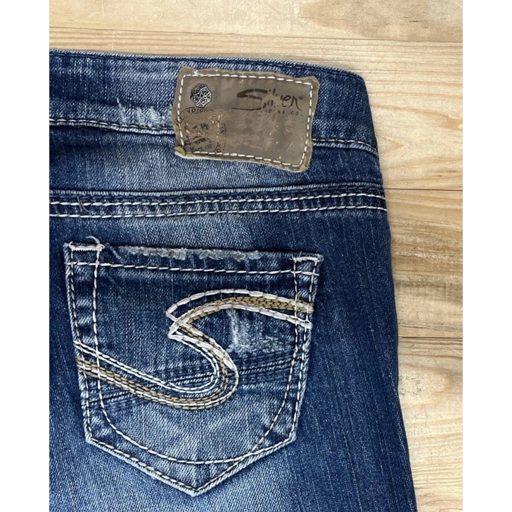 Silver Company Women's Distressed Contrast Stitch Aiko Skinny Jeans Size 25/31