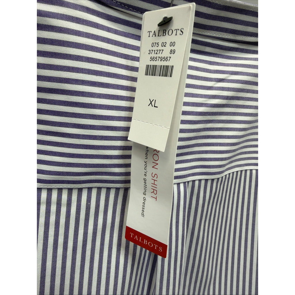TALBOTS Non Iron Band Collar Tunic XL Dreamy Striped Embellished Button New