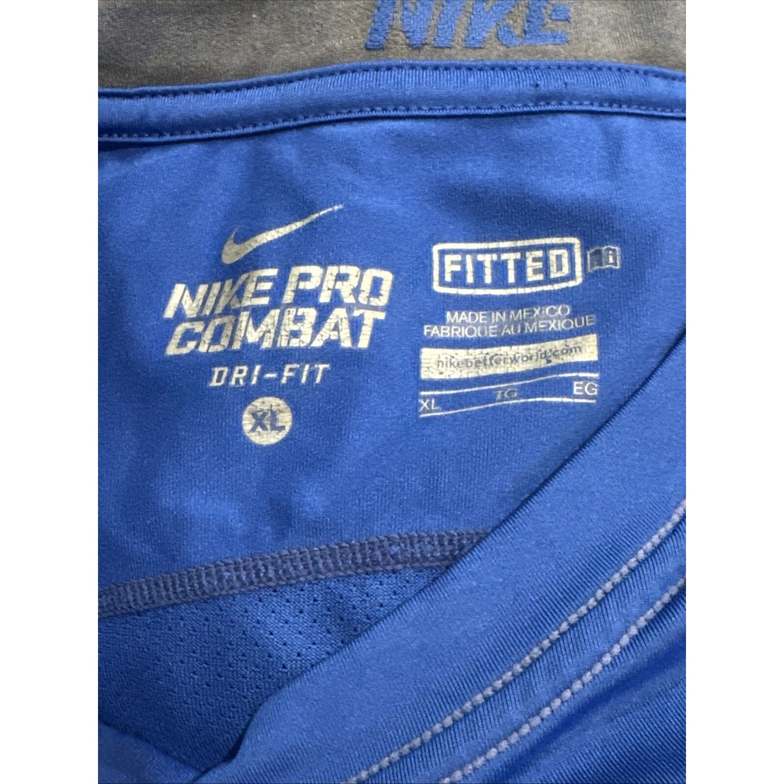 Nike Pro Combat Shirt Mens XL Fitted Blue Mock Base Layer Dri Fit Short Sleeve