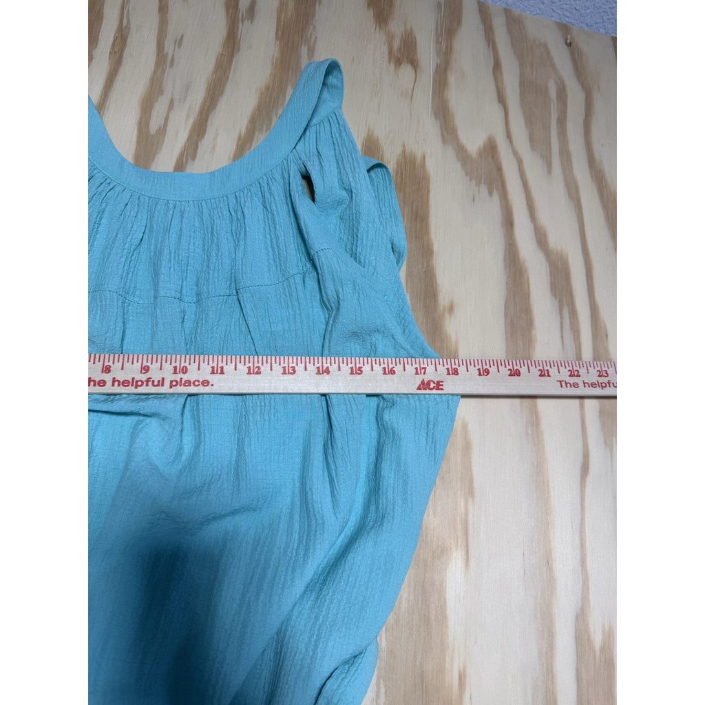 Calvin Klein Dress Size 10 Aqua Blue Sleeveless Tie Waist Midi Maxi Textured