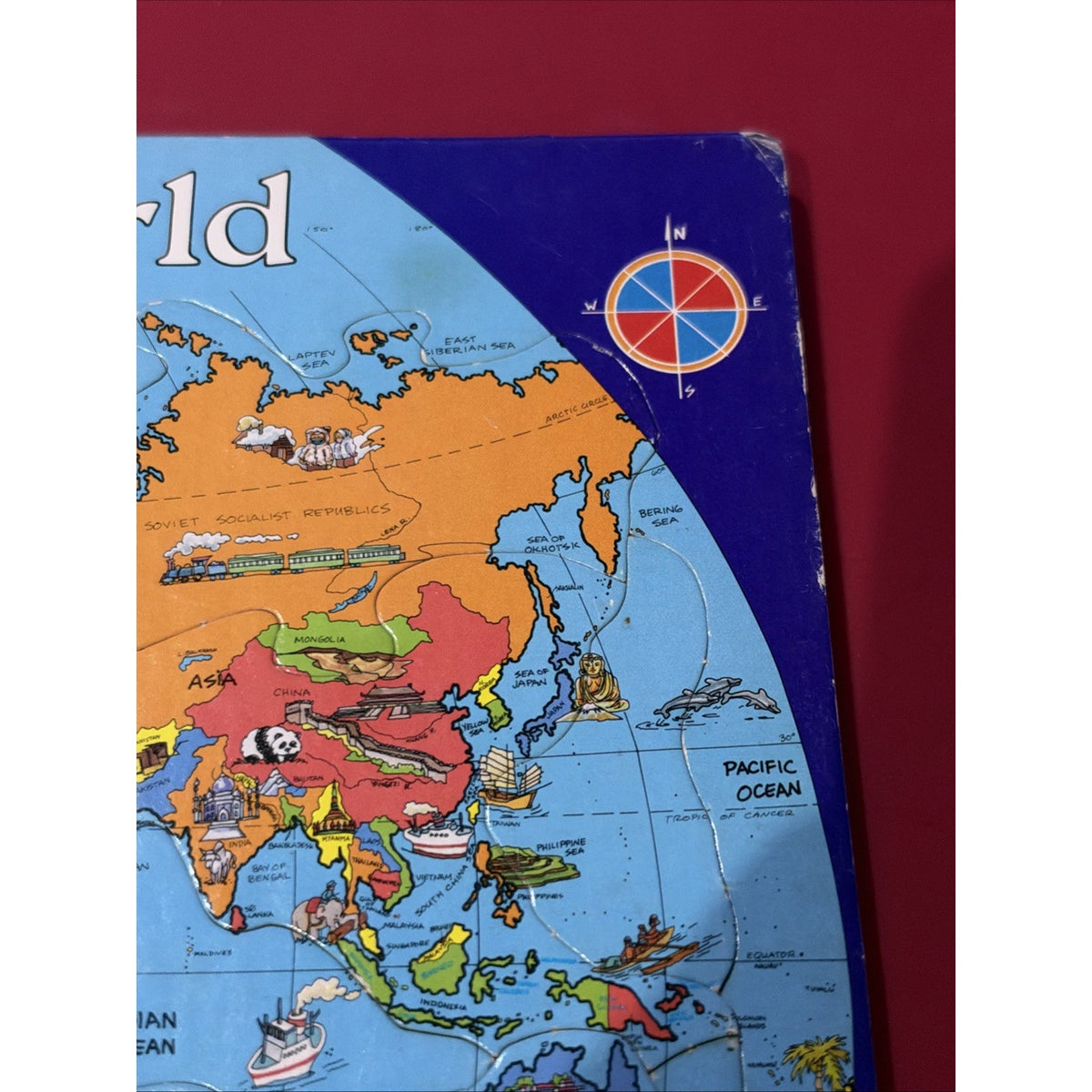 1989 Random House Schoolhouse Landmark Map of the World Frame Tray Puzzle USA