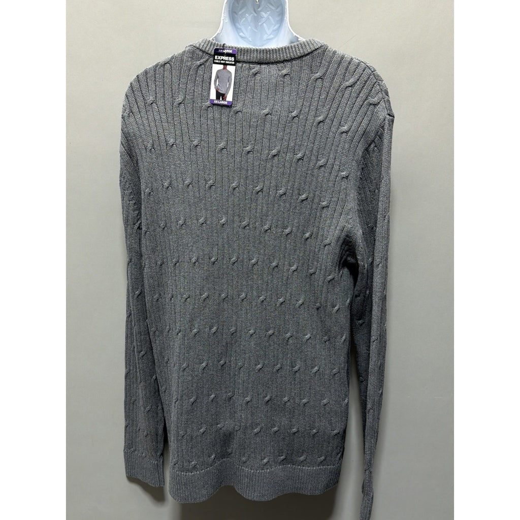 Express Sweater Mens XXL Gray Cable Knit Crewneck Pullover Long Sleeve New