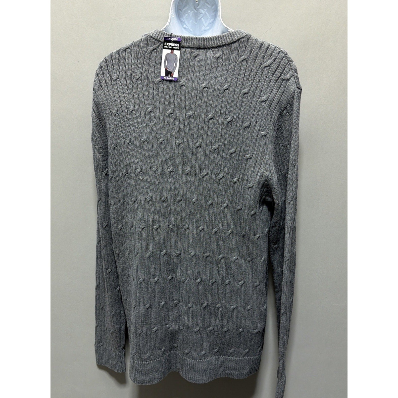 Express Sweater Mens XXL Gray Cable Knit Crewneck Pullover Long Sleeve New