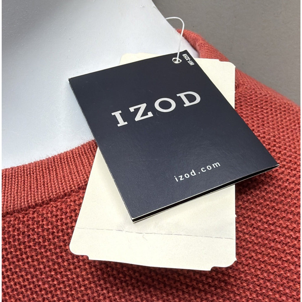 NWT IZOD Men’s XL Coral Orange 100% Cotton Textured Knit Crewneck Sweater