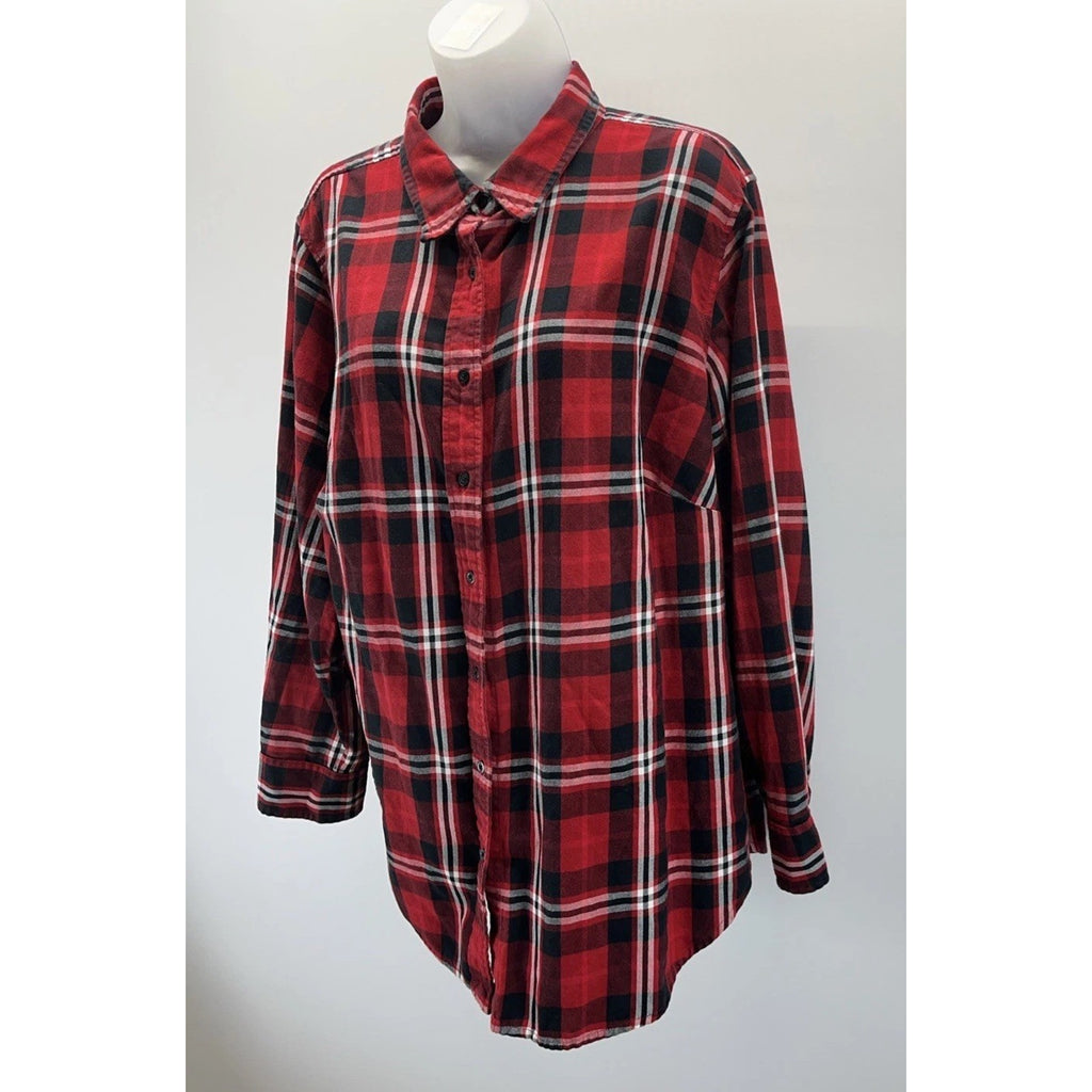 Lauren Ralph Lauren Shirt Womens 2X Red Plaid Flannel Button Up Outdoor Hiking