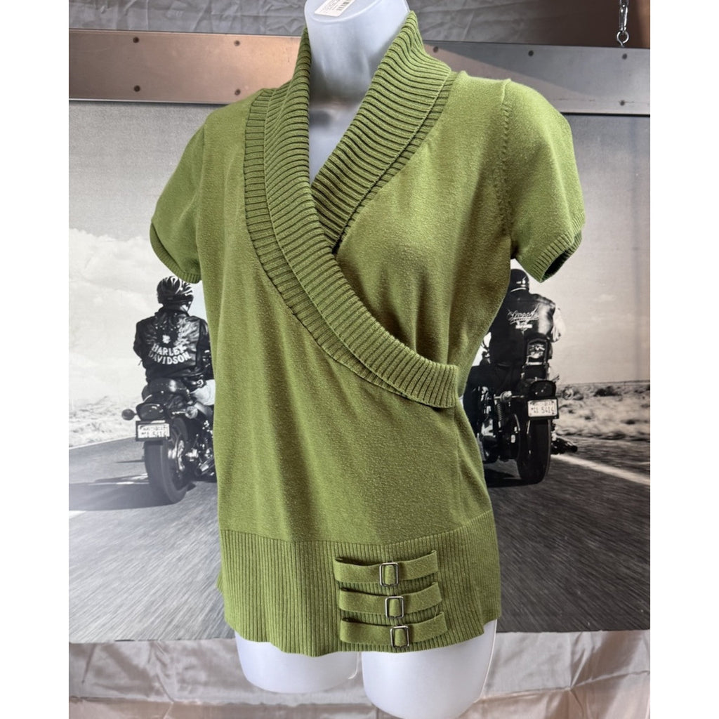 New Directions Green V-Neck Asymmetrical Hem Knit Sweater Women’s Small