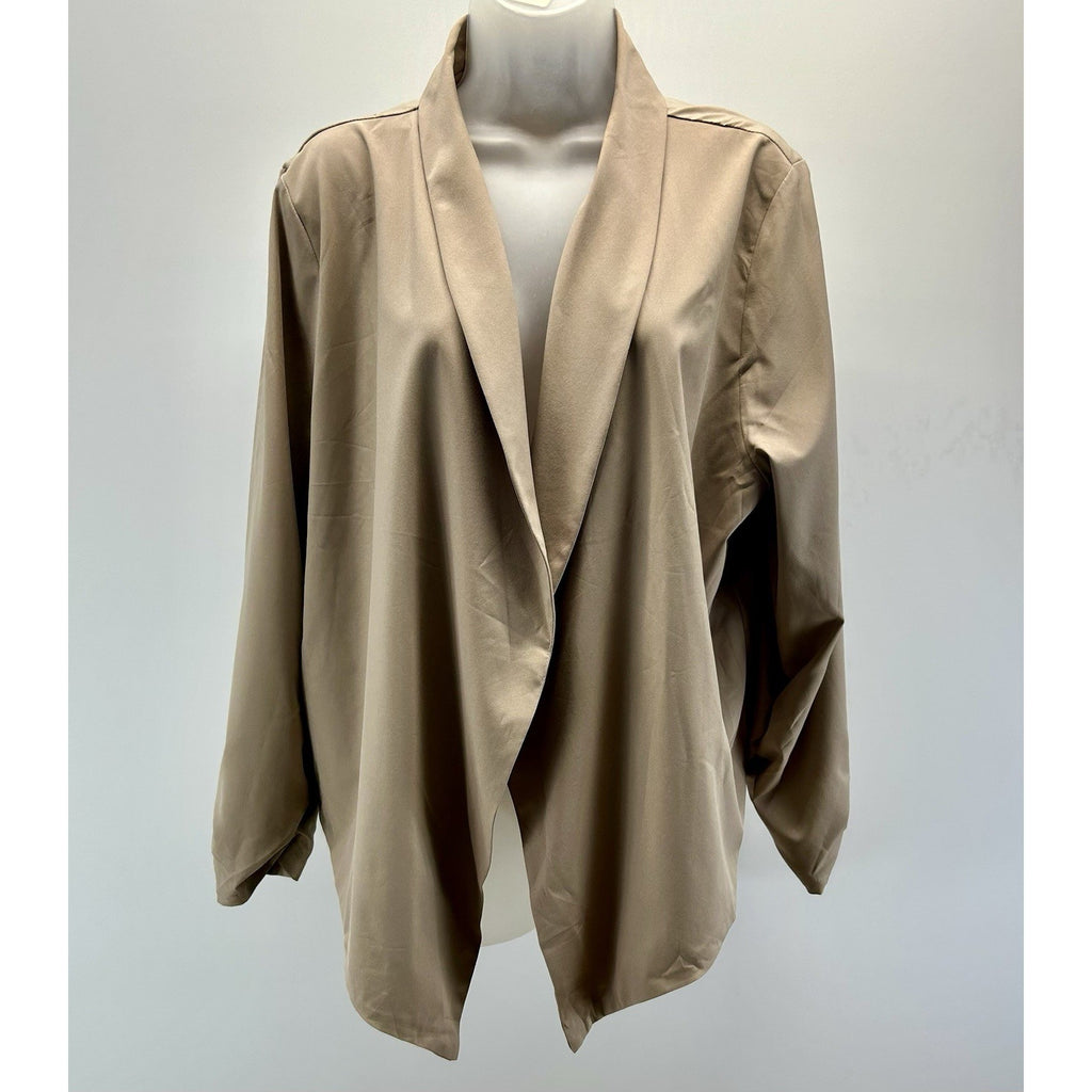 Zenobia Tan Blazer Jacket Womens Size2XL Open Front Ruched 3/4 Sleeve New W Tag