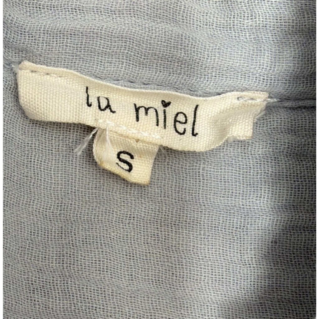 La Miel Button Up Shirt Women's Small Gray Long Sleeve Oversized Raw Hem Cotton