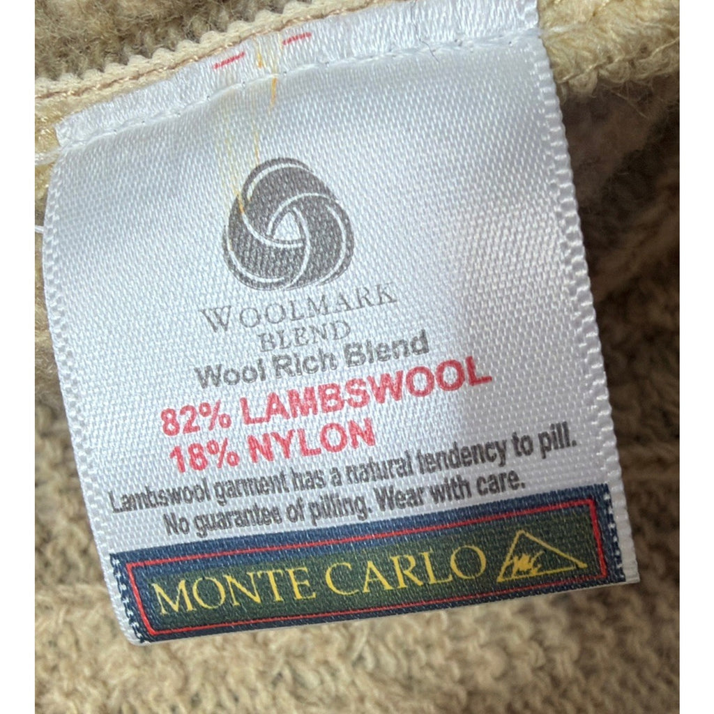 Monte Carlo Men Sz 44 Button Up Brown Lambs Wool Sweater Vest Cable Knit