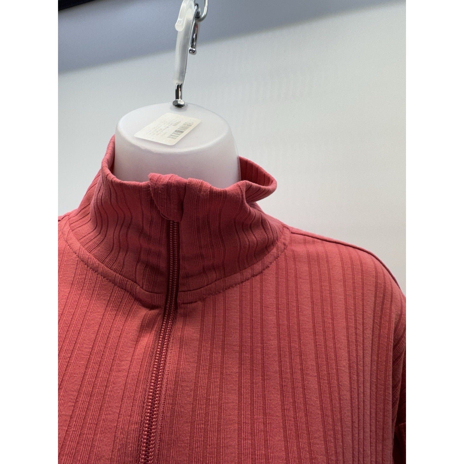 Women's Pro Player Size M 1/4 Zip Ribbed Texture Mock Neck Top Coral Red