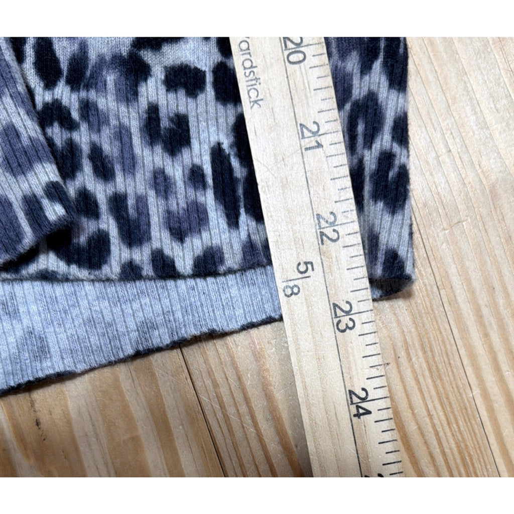 Express Animal Print Burnout Black Gray Long Sleeve Pullover V Neck Top XS